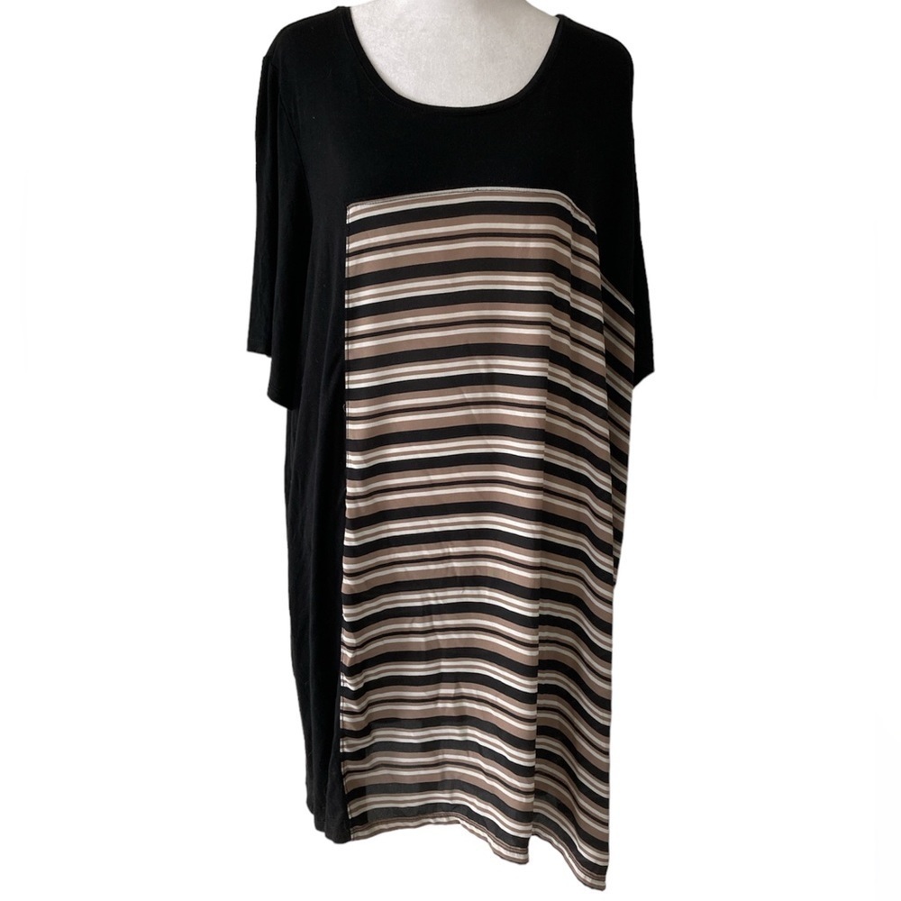 Lane Bryant 22 top black tan white short sleeves crew neck
